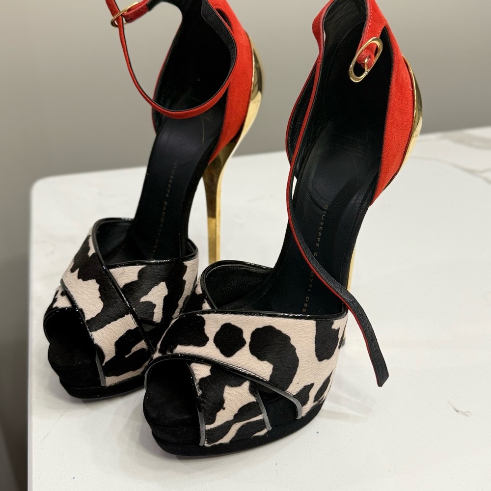 Giuseppe Zanotti Red and Black Animal Print Heels